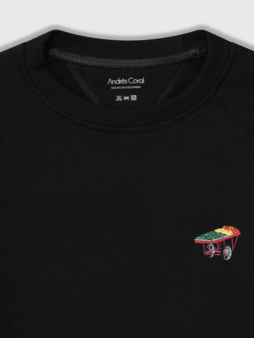 SWEATSHIRT NEGRO 100% ALGODÓN - BORDADO FRUTA FRESCA