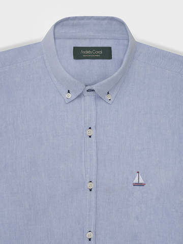 CAMISA AZUL 100% ALGODÓN -BORDADO BOTE